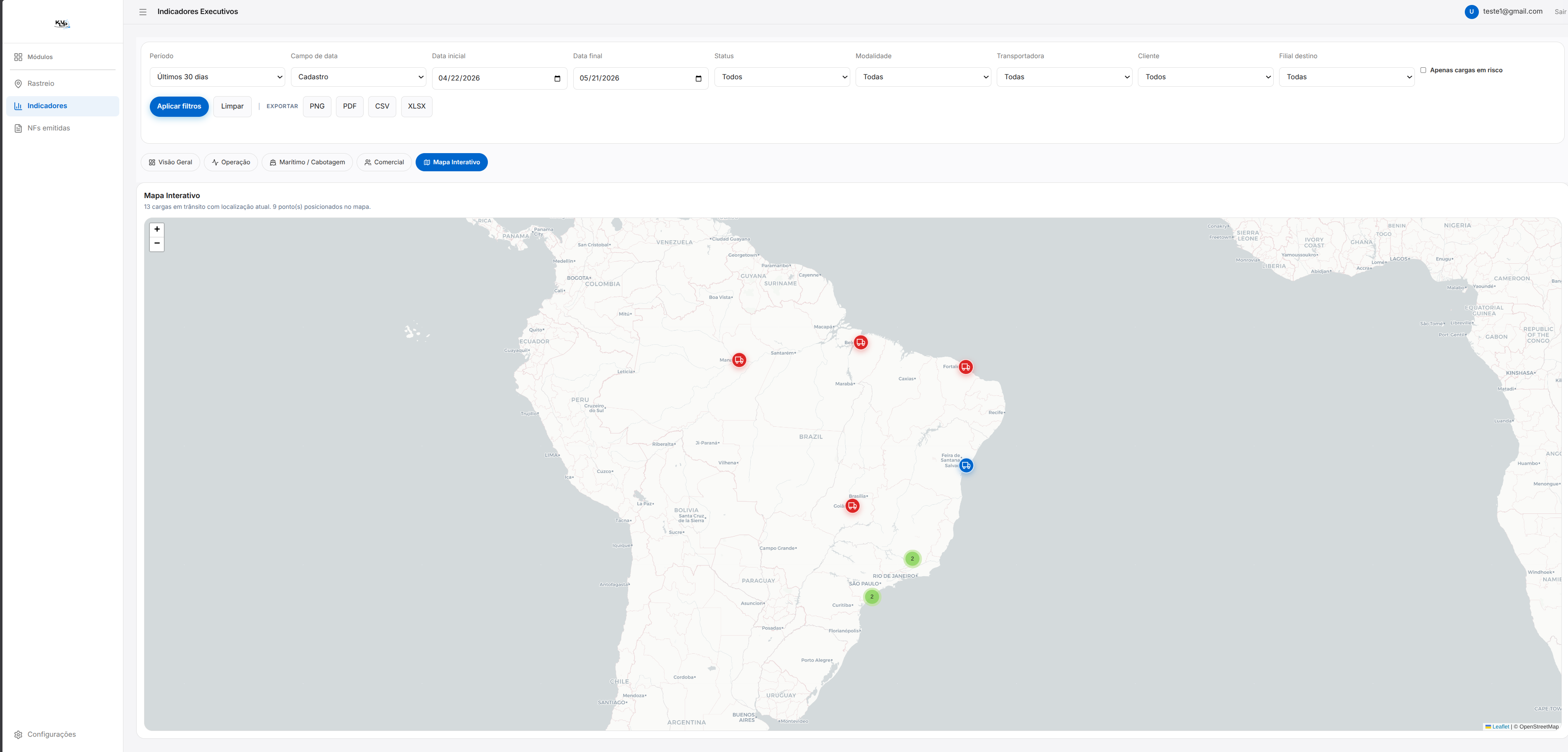 Dashboard da KVLP com mapa interativo de embarques