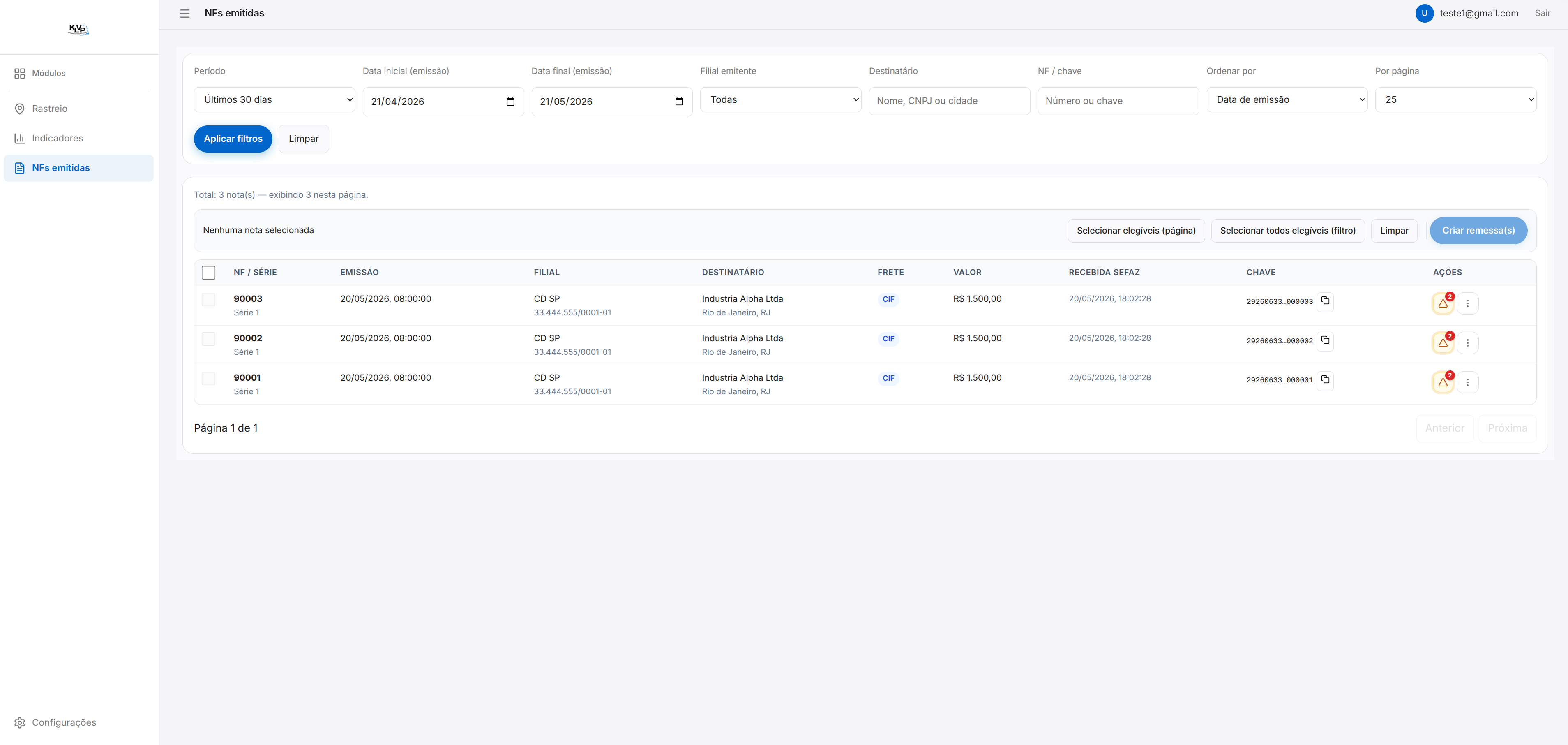 Portal de notas fiscais capturadas automaticamente na SEFAZ