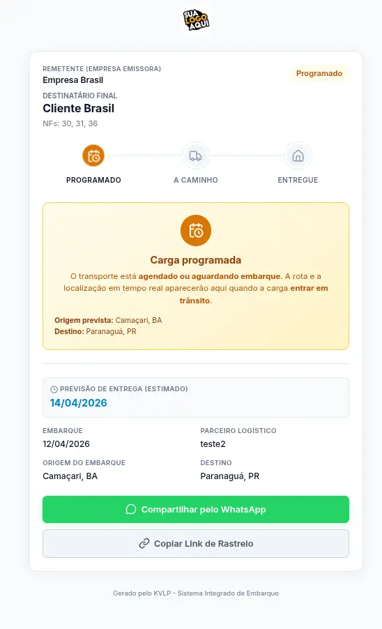 Tela de rastreio no status Programado