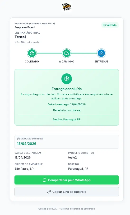 Tela de rastreio no status Entregue